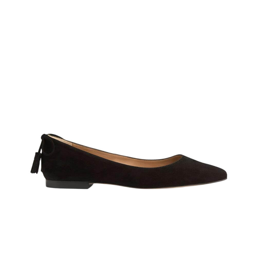 L.K. Bennett Essie Black Suede Tassel Point Flats